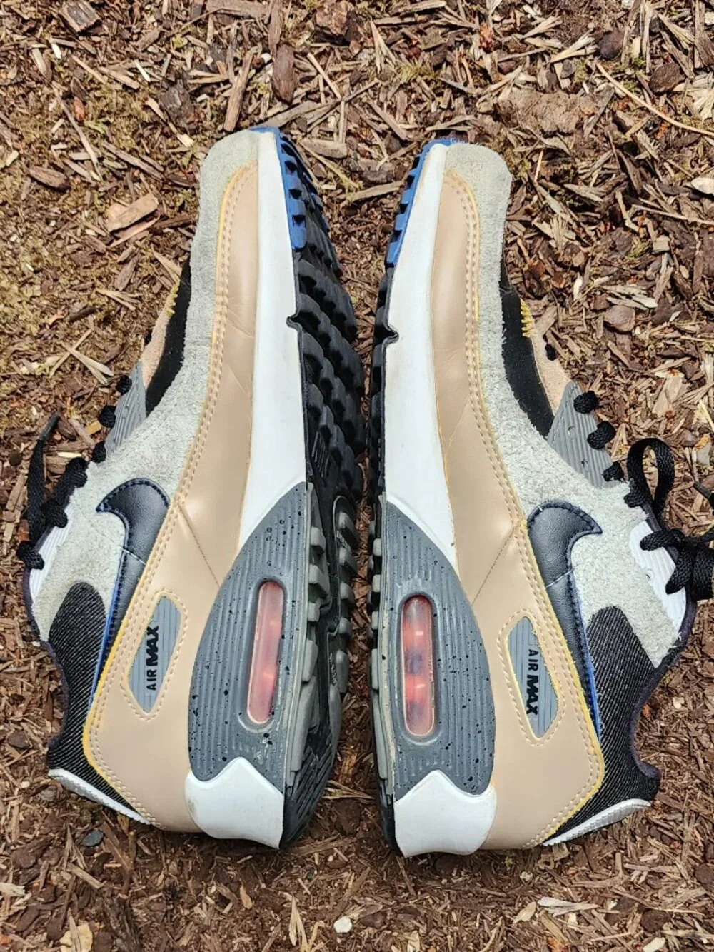 Nike 7 youth, 8.5 Women's Air Max 90 tan suede, black denim & leather